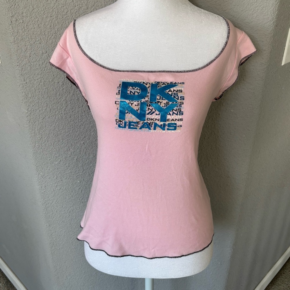 DKNY Pink Short Sleeve Top with Blue Logo